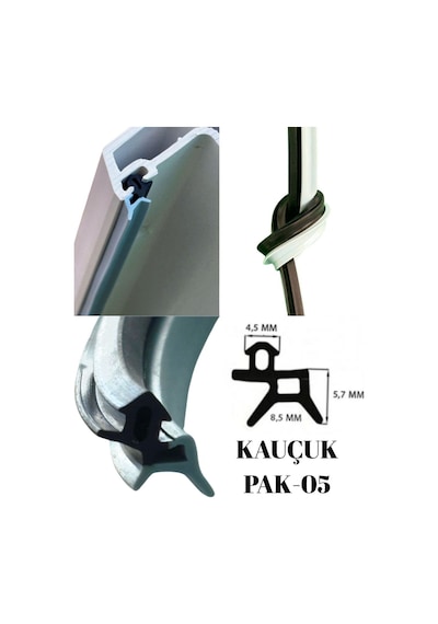 Kauçuk Pak-05 Pvc Kapı Ve Pencere Fitili,10 Metre Gri Kaliteli Uzun Ömürlü Conta Diğer