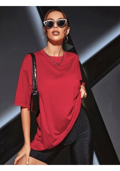 Startmore Unisex Pamuk Oversize Boyfriend T-shirt Kırmızı