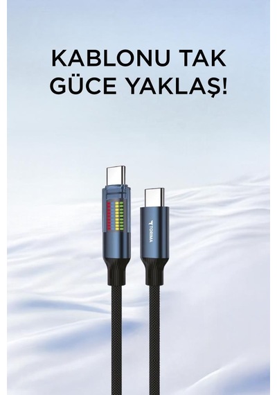 Torıma U21 Type-c To Type-c 60 W Kablosu Led Ekranlı Dayanıklı Örgü Hızlı Şarj Kablo Siyah