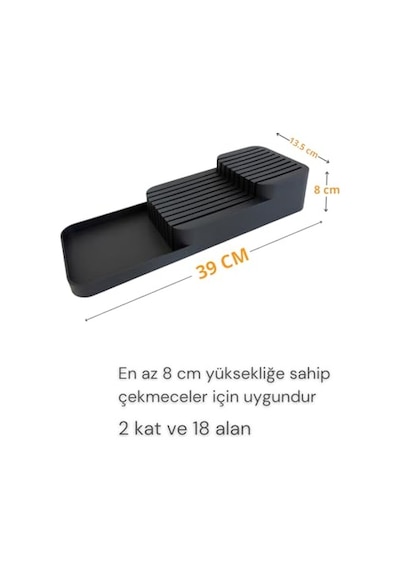 Beylini 18'li Bıçak Standı Bıçaklık Tezgah Üstü Çekmece İçi Mutfak Düzenleyici Organizer Bıçak Düzenleyici Antrasit 6999