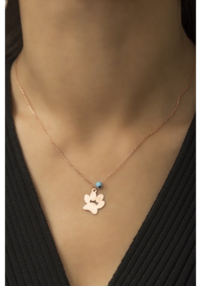 Papatya Silver Rose Altın Kaplama Nazar Boncuklu Pati Gümüş Kolye