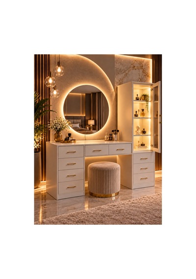Dokunmatik Led Aydınlatmalı Aynalı Makyaj Masası, Lumera Çekmeceli Dolaplı Şifonyer - Aytaşı Dokunmatik Led Aydınlatmalı Aynalı Makyaj Masası, Lumera Çekmeceli Dolaplı Şifonyer - Aytaşı