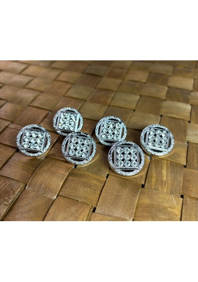 Taşlı Düğme 34 Boy 21,5mm Gümüş - 5 Adet