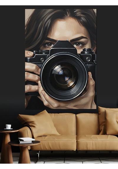 Kamera Tutan Kadın Fotoğrafçı Dekoratif Kanvas - Mdf Ahşap Tablo