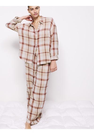 Marks & Spencer Saf Pamuklu Kareli Pijama Takımı T37002179J Pembe