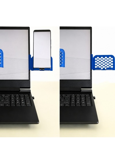 3d Baskı Monitor Telefon Tutucu - Petek Desenli Laptop Kenar Telefon Tutucu-mavi