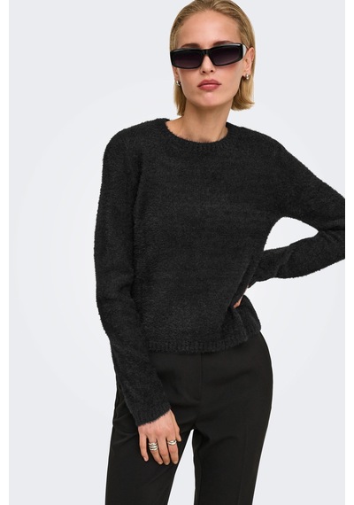 Only Regular Fit Bisiklet Yaka Tüylü Kazak Kadın Kazak 15374811 Siyah