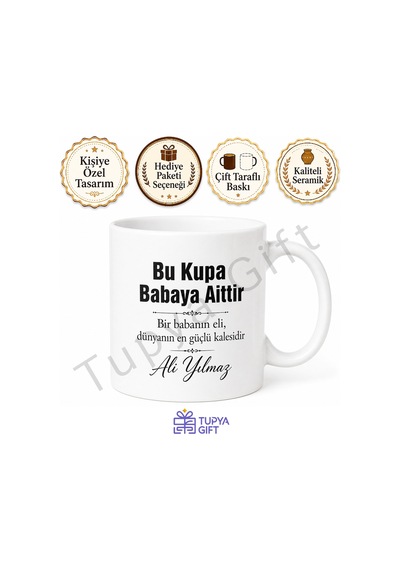 Bu Kupa Babaya Aittir Yazılı Kupa Bardak Babalar Günü Hediyesi Baskılı Kupa Beyaz / Çok Renkli