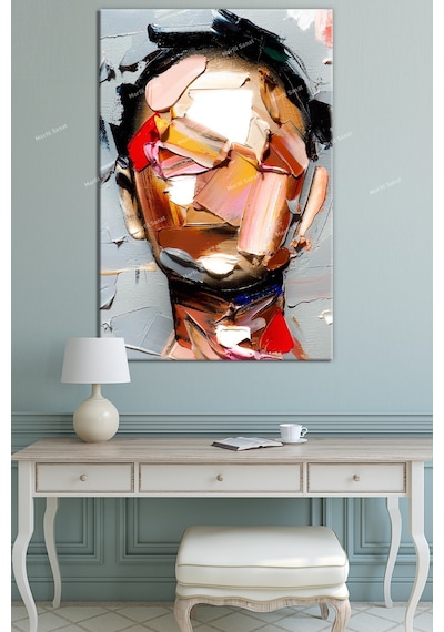 Yüzler Fırça Darbeli Görünümlü Soyut Modern Sanat Kanvas Tablo  90 x 60cc