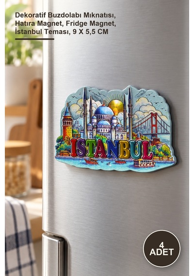 4 Adet Silikon İstanbul Temalı Magnet Dekoratif Buzdolabı Mıknatısı, Hatıra Magnet, Fridge Magnet, İstanbul Teması, 9 X 5,5 Cm