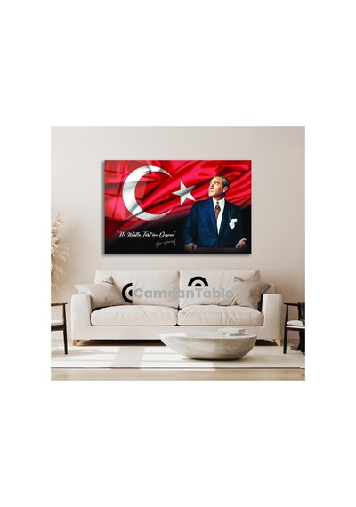 Atatürk Ve Bayrak Cam Tablo, 72 X 48, Exela20142 -