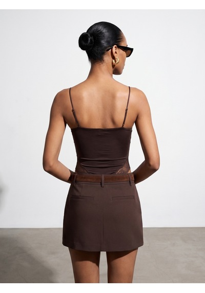 Dilvin 32730 Dantel Detaylı Askılı Bodysuit-koyu Kahve