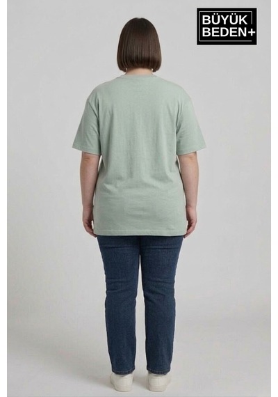 Superlife Kadın Büyük Beden Ar Baskılı 3xl-6xl Bisiklet Yaka Tshırt Spr26btsk510-1 Yeşil
