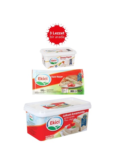 Ekici Tam Yağlı Beyaz Peynir 800gr + Taze Kaşar Peyniri 600gr + Süzme Peynir 400gr 3'lü Lezzet Paketi