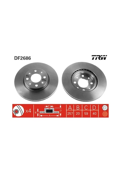 Fren Disk - Fiat Doblo, Punto, Tipo, Bravo, Barchetta, Strada, Marea, Brava, Palio, Tempra, Siena, Egea, 155, 145 - Trw-df2686