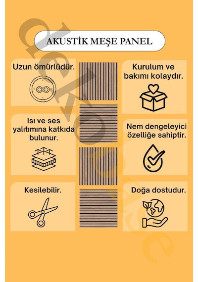 Meşe 10 Adet 40x40cm Yeni Nesil Akustik Ahşap Duvar Paneli
