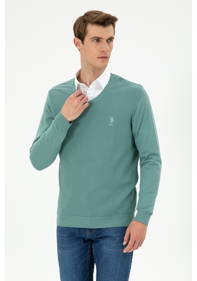 U.S. Polo Assn. Erkek Slim Fit V Yaka Mint Basic Kazak 50288886-VR090