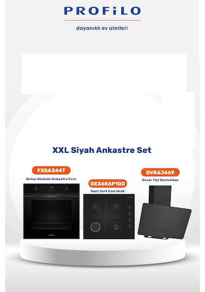 Profilo FXSA344T - OE36K6P10D - DVK6J469 3'lü Siyah Ankastre Set