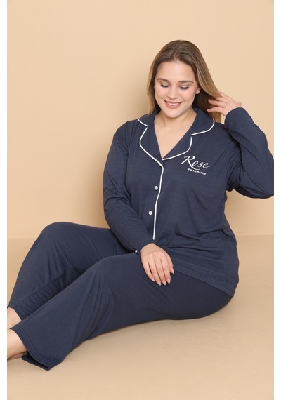 Wordex Mirano 4400 Polyviscon Kumaş Kısa Kollu Düğmeli Büyük Beden Kadın Pijama Takımı Lacivert Wordex Mirano 4400 Polyviscon Kumaş Kısa Kollu Düğmeli Büyük Beden Kadın Pijama Takımı Lacivert