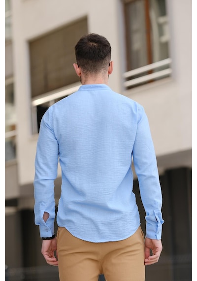 Zareh Slim Fit Kırınkıl Desen Yarım Pat Hakim Yaka Erkek Gömlek 001