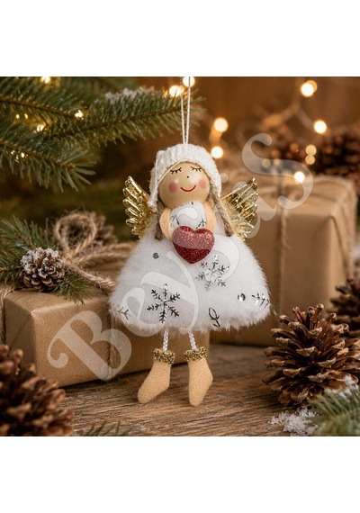Yılbaşı Kar Meleği Kırmızı Kalp Desenli 13 Cm