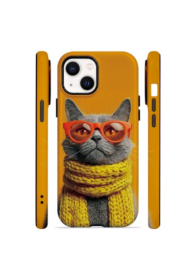 Velvoria Valestra Sari Atkılı Kedi Apple iPhone Uyumlu 14 Darbe Korumalı Kılıf Valestra Select - Sari Atkılı Kedi