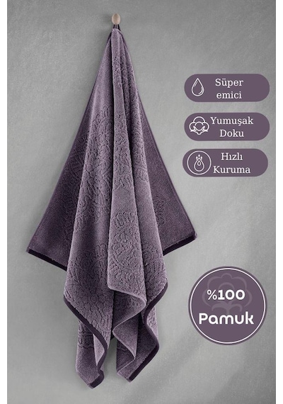 Pamuk Tekli Havlu Jakarlı Karna Premıum Vance - 70 X 140 Lila