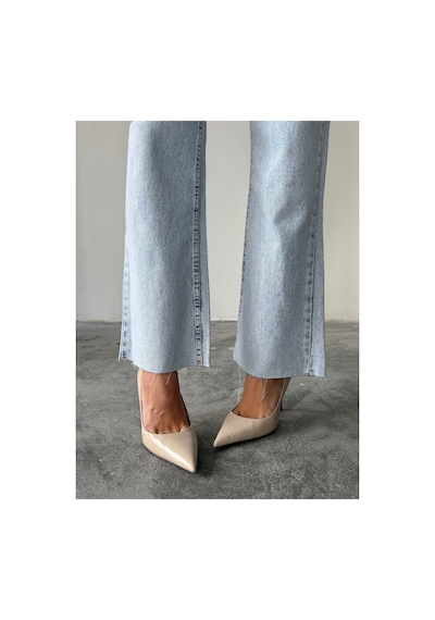 Blue Marlın Yüksek Bel Tam Kalıp Paça Kesik Boru Paça Jeans Mavi