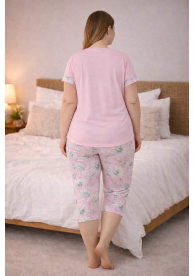 Nisanca Kadın Büyük Beden Kapri Pijama Takımı Yumuşak Dokulu, Konforlu Ev Giyimi Açık Pembe