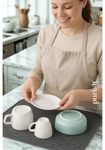 Bulaşık Kurutma Matı Tpe -31x39,5 Cm, Kaymaz, Bardak & Tabak Kurutma Pedi Antrasit Gri Plastik Diğer
