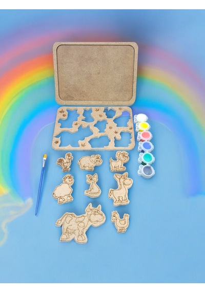 Ahşap Hayvanlar Puzzle Boyama Seti, Boyarken Öğrensinler