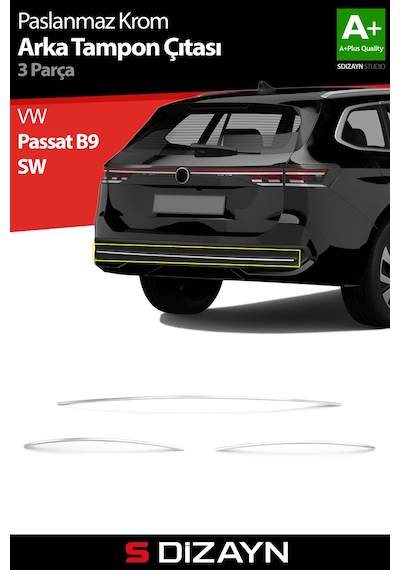 S-dizayn Vw Passat B9 Sw Krom Arka Tampon Çıtası 3 Prç. 2024 Üzeri A+ Kalite