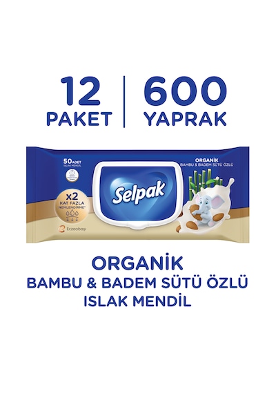 Selpak Organik Bambu Özlü & Badem Sütü Özlü Islak Mendil 12'li