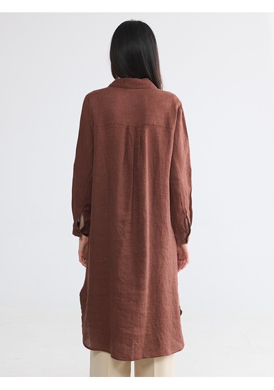 Lcw Everyday Kahverengi Oversize %100 Keten Kadın Gömlek Tunik