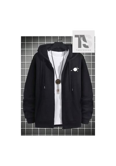 Tarzsokak Saturn Cosmos Sweatshirt Fermuarlı Siyah