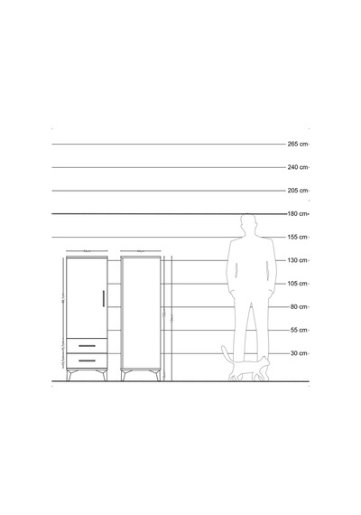 Hyperion Dolap 3 Raflı 2 Çekmeceli Tek Kapaklı 44x44x134 Çam-... Çam