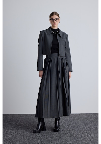 Manuka Klasik Kesim Crop Blazer Ceket Antrasit Antrasit