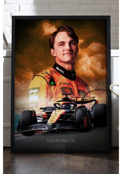 Oscar Piastri Siyah Ahşap Çerçeveli Poster, Dekoratif Formula 1 Duvar Tablosu