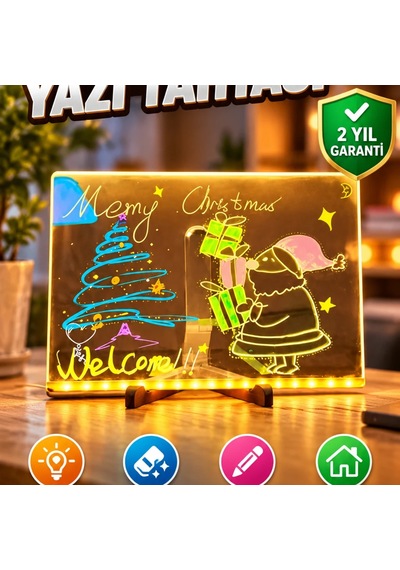 Dekoratif Led Işıklı Şeffaf Yazı Tahtası Silinebilir Neon Kalemli Planlama Panosu