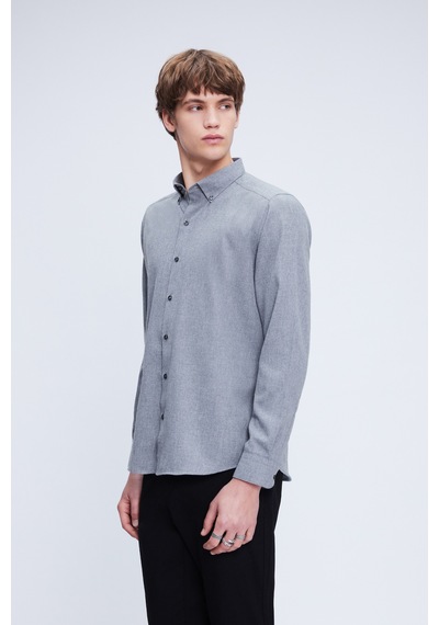 Hatemoğlu Gri Slim Fit Uzun Kol Düğmeli Yaka Flanel Gömlek 24d190000056 007 Gri