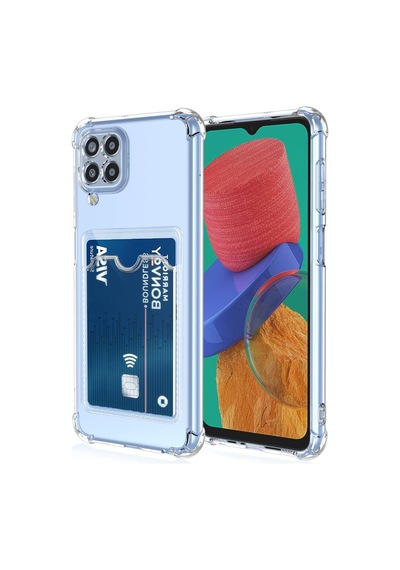Samsung Uyumlu Galaxy M32 Kapak Kamera Korumalı Kartlıklı Darbe Emici Özellikli Şeffaf Silikon Kılıf