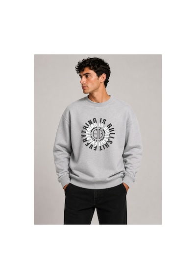 Herkesemoda Everything Baskılı Bisiklet Yaka Şardonlu 2 İplik Sweatshirt Gri