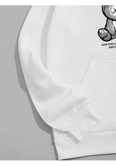 Startmore Unisex Super Baskılı Kapüşonlu Sweatshirt Beyaz Beyaz