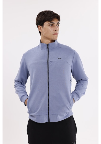 Rowinger Modal Karışımlı Dik Yaka Tam Fermuarlı Yan Şerit Detaylı Cepli Spor Eşofman Üstü Lightblue
