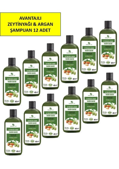 Zeytinyağı & Argan Özlü Şampuan, Saç Dökülmesine Karşı Yardımcı 485 Ml 12 Li Paket Tüm Saç Tipleri