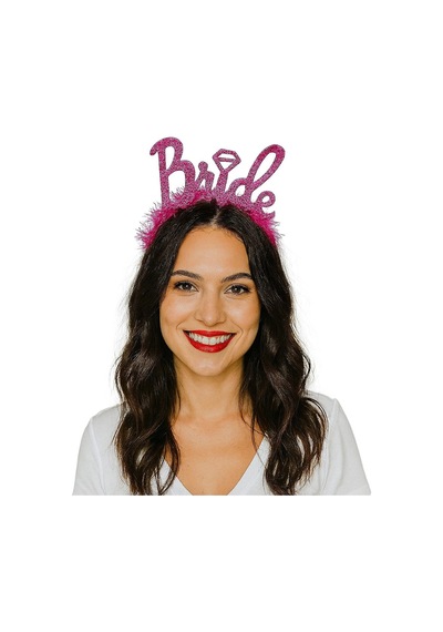 Fuşya Renk Bekarlığa Veda İtalik Yazı Alyanslı Bride Taç Çok Renkli