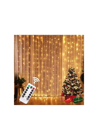 Peri Telli Perde Led Işık Kumandalı 300 Ledli 3 X 3 Metre Usb'li 8 Animasyonlu Günışığı Yıld Gün Işığı