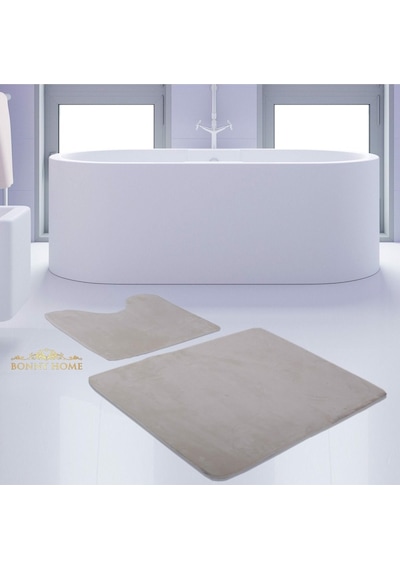 Bonny Home Unicolor Düz Krem 2li Banyo Paspası Halısı Seti Kaymaz Krem