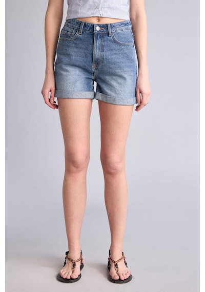 Defacto %100 Pamuk Mom Fıt Yüksek Bel Crop Fit Jean Şort H0596ax26hsnm34 Mavi-nm34