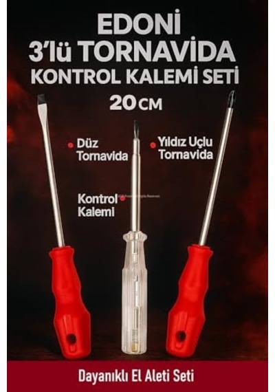 Lü Tornavida Kontrol Seti 20 Cm Düz Yıldız Uçlu Ergonomik Tutma Kolu Dayanıklı El Aleti Takımı